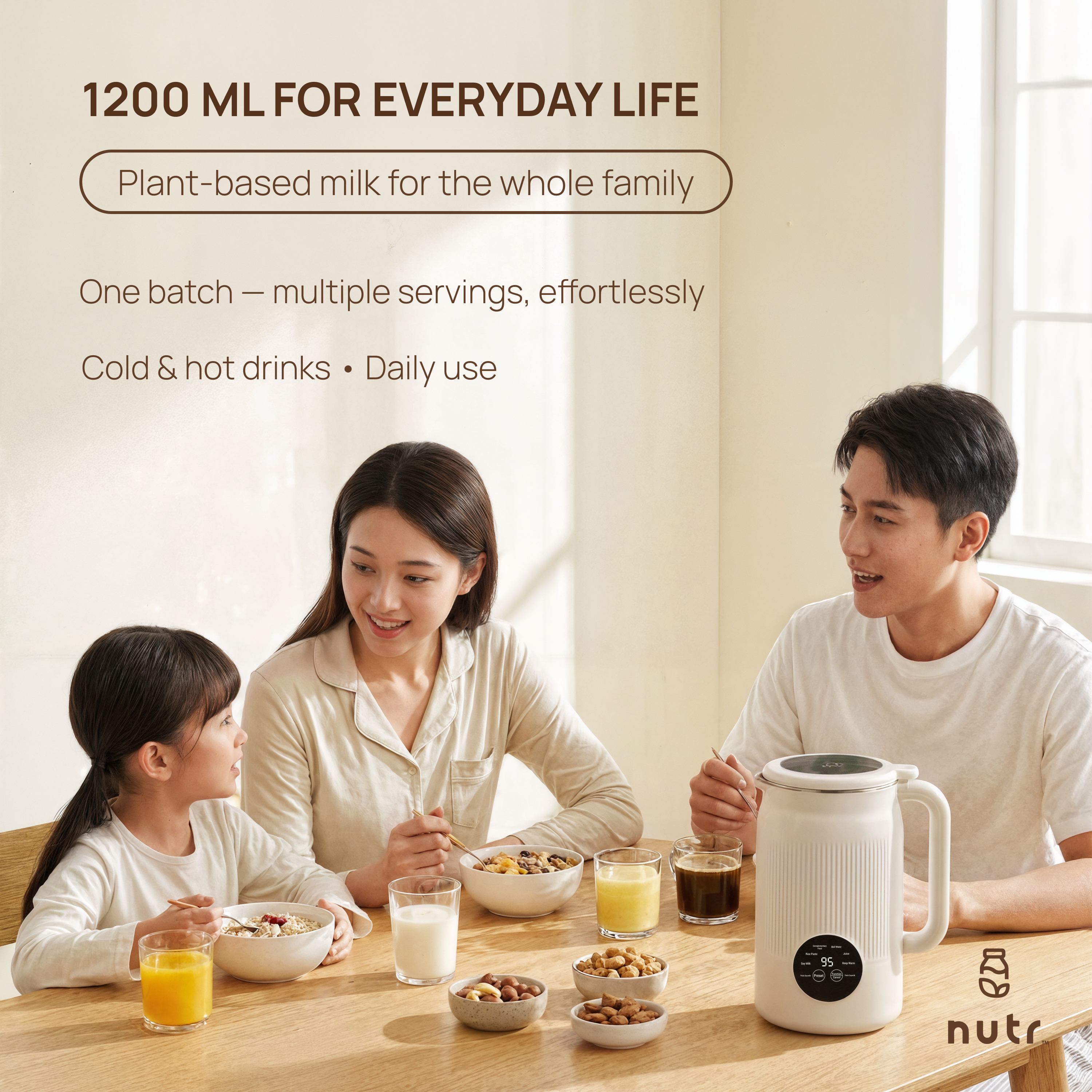 Plant-Based Milk Maker 1200ml – Automatic Soy, Rice & Bean Milk Machine